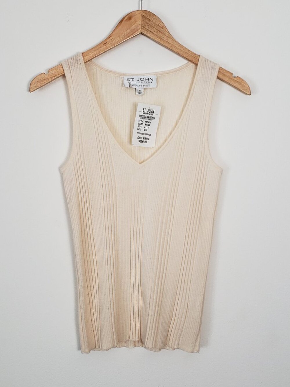 ST. JOHN Collection NWT Medium Cream Ribbed Knit Tank Top Shirt